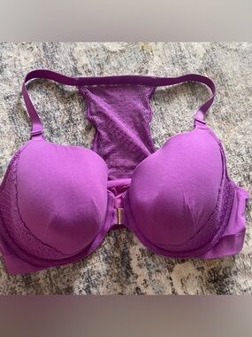 Cacique 42DD Purple Cotton T-Shirt Bra Underwire Lightly Lined Front Closure